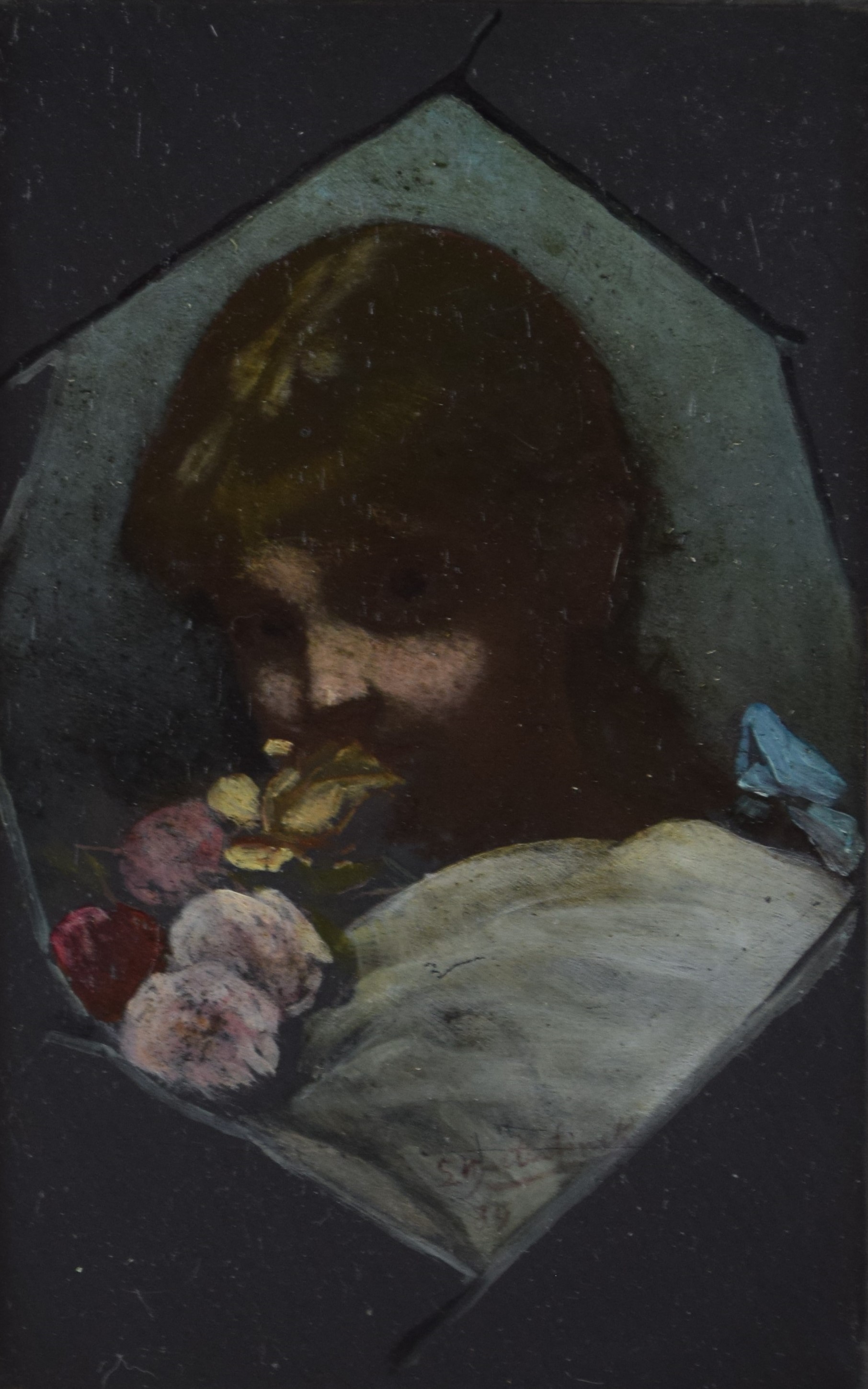 tableau La jeune fille aux fleures Maeterlinck Louis fleurs,portrait  huile autre 19e sicle