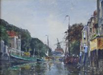 tableau Le canal Gilsoul-Hoppe Ketty marine,ville  aquarelle papier 1re moiti 20e sicle