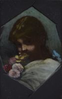 tableau La jeune fille aux fleures Maeterlinck Louis fleurs,portrait  huile autre 19e sicle