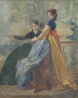 tableau Les jumelles Baron Henri Charles Antoine personnage,scne de genre  aquarelle papier 19e sicle