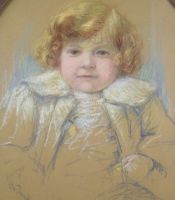 tableau La petite fille  la mdaille  Doumont Edmont portrait  pastel papier 1re moiti 20e sicle