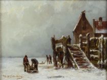 tableau Jeu de traineau  Eickelberg Willem Hendrik paysage,scne de genre  huile panneau 19e sicle