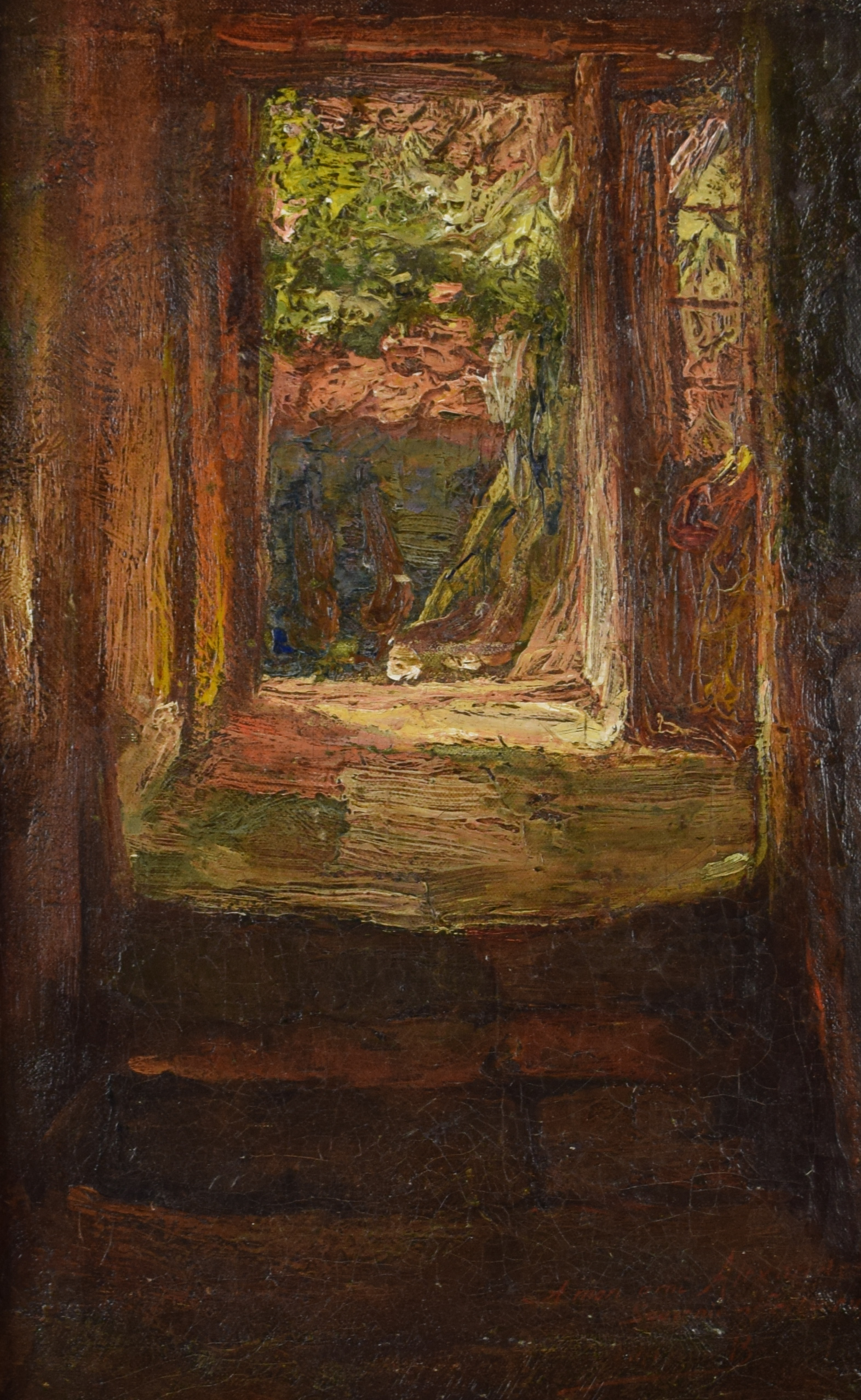 tableau Vers le Jardin Van den Bruel Willem paysage,scène d'intérieur  gravure toile 19e siècle