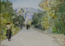 tableau Chemin prs de la fontaine Mossa Alexis paysage,personnage  aquarelle papier 1re moiti 20e sicle