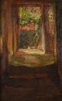 tableau Vers le Jardin Van den Bruel Willem paysage,scne d'intrieur  gravure toile 19e sicle
