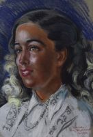 tableau L’autrichienne  Zawischa Wilhelm portrait  pastel papier 1re moiti 20e sicle
