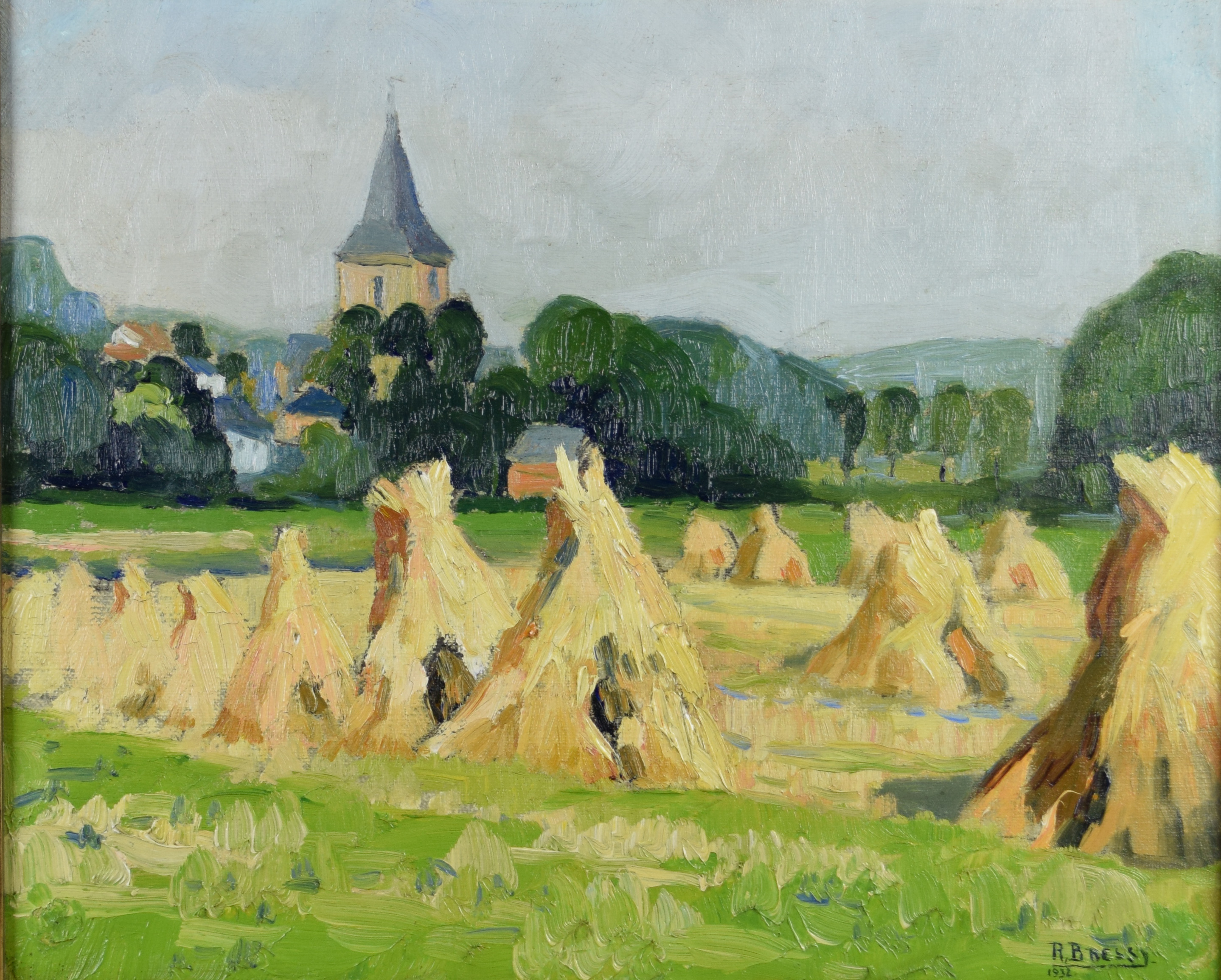 tableau Journée ensoleillée à Ohain Bressy Richard paysage,village  huile toile 1ère moitié 20e siècle