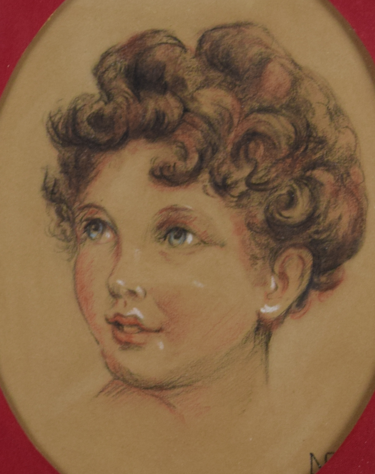 tableau La jeune fille aux boucles Noreille Jos portrait  crayon papier 1ère moitié 20e siècle