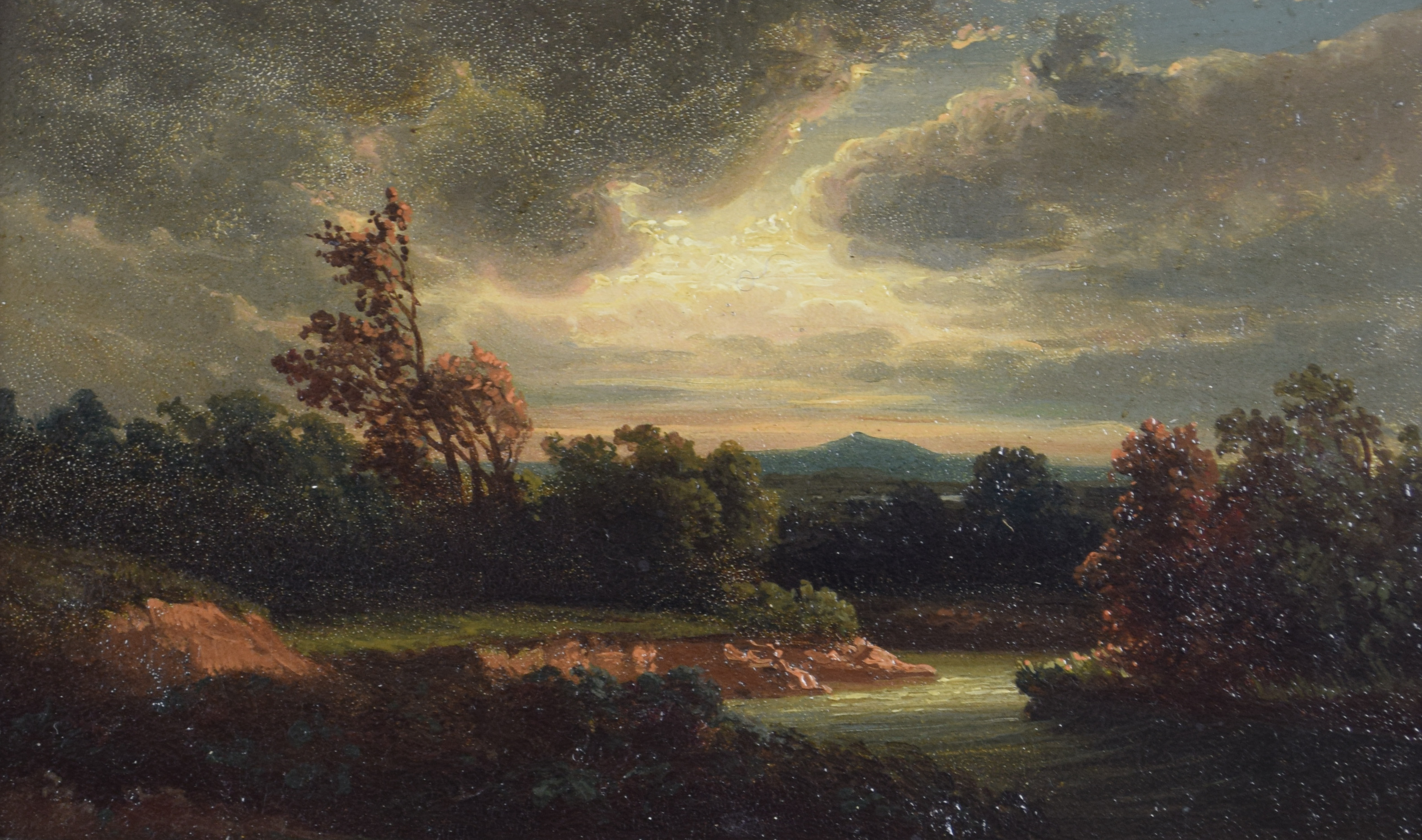 tableau Temps gris   paysage  huile panneau 19e siècle