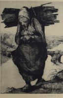 tableau La hotteuse de Chiny Barthélemy Camille personnage,scène rurale  estampe papier 1ère moitié 20e siècle