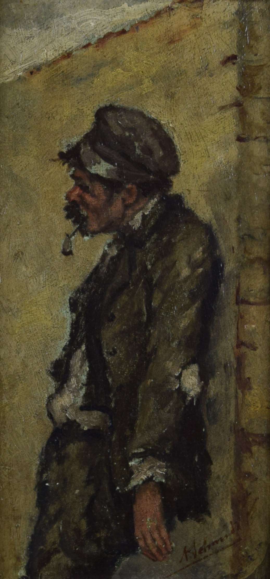 tableau Le fumeur de pipe Schmidt A personnage,scène de genre  huile panneau 1ère moitié 20e siècle