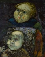 tableau Les deux enfants Cantens  Maurice personnage  huile panneau 1ère moitié 20e siècle