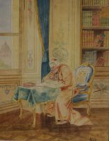 tableau la lecture du cardinal Weber Alfred - Charles personnage,religieux  aquarelle papier 19e sicle