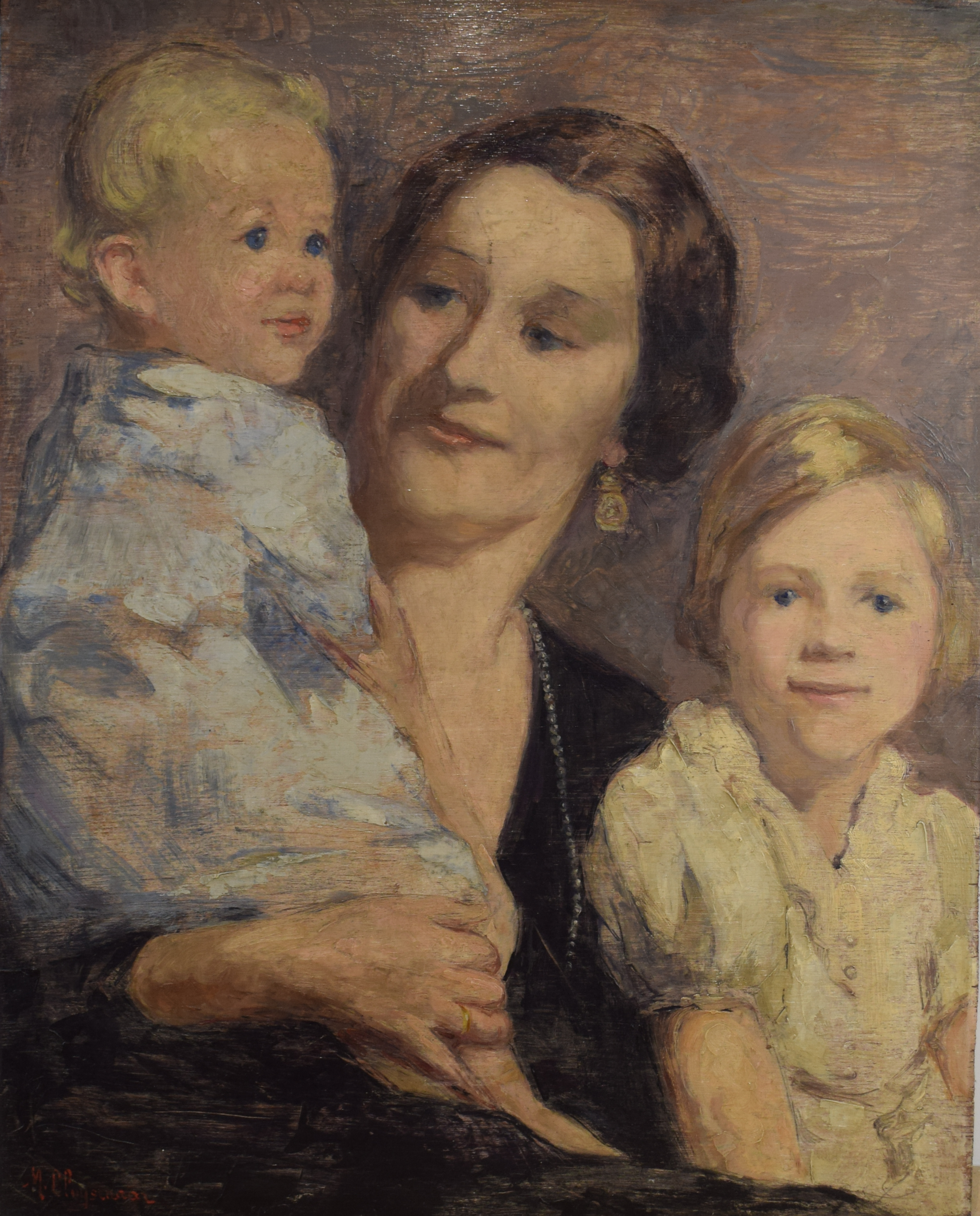 tableau Reine Astrid, Prince Baudouin, Princesse Joséphine Cluysenaar André personnage,portrait  huile panneau 1ère moitié 20e siècle