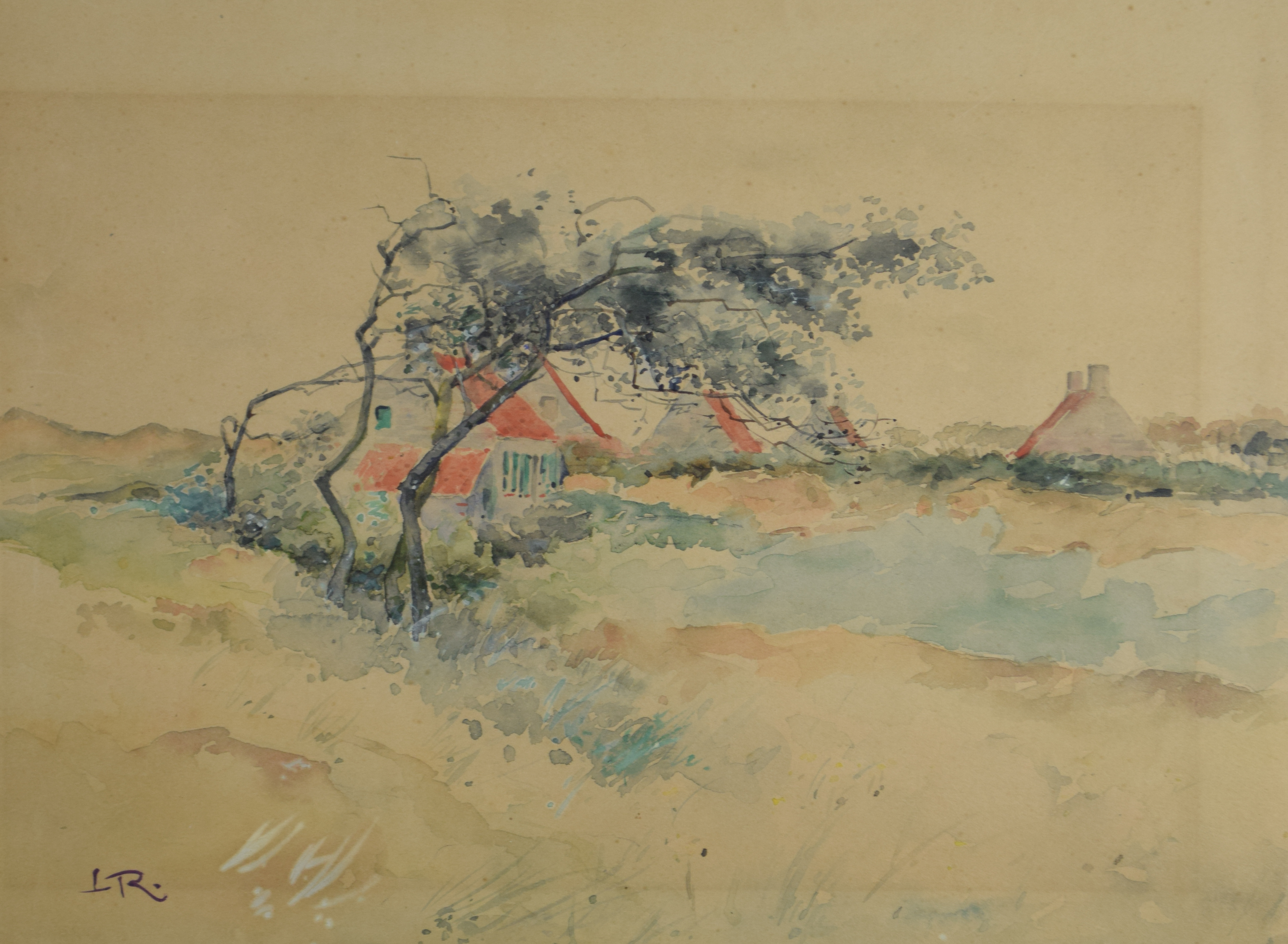 tableau L'arrière pays   marine,paysage  aquarelle papier 1ère moitié 20e siècle