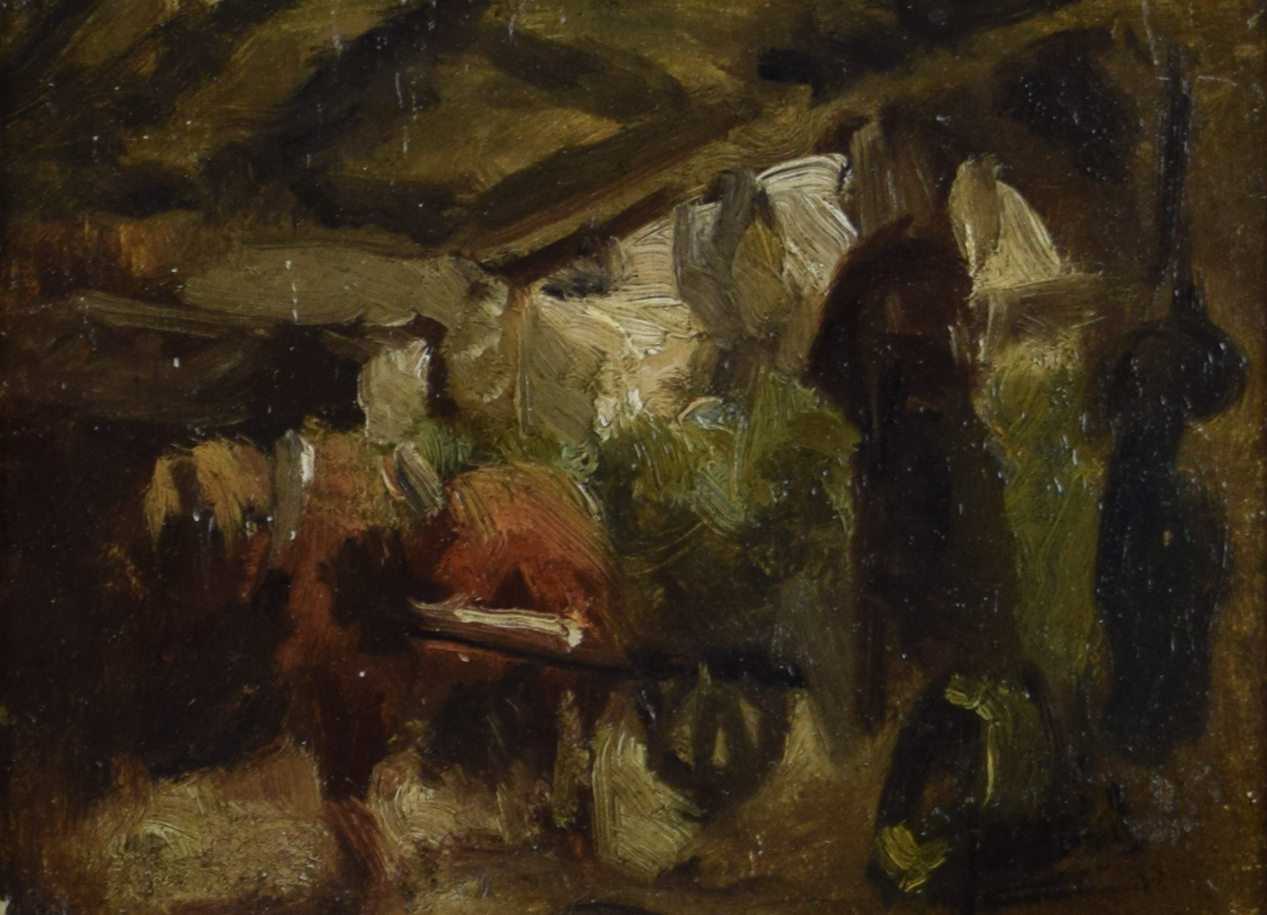 tableau L'étable Stobbaerts Jan (Jean-Baptiste) animaux,scène rurale  huile toile 1ère moitié 20e siècle