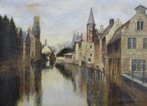tableau Bruges le quai de Rosaire Vincent H ville  huile panneau 1ère moitié 20e siècle