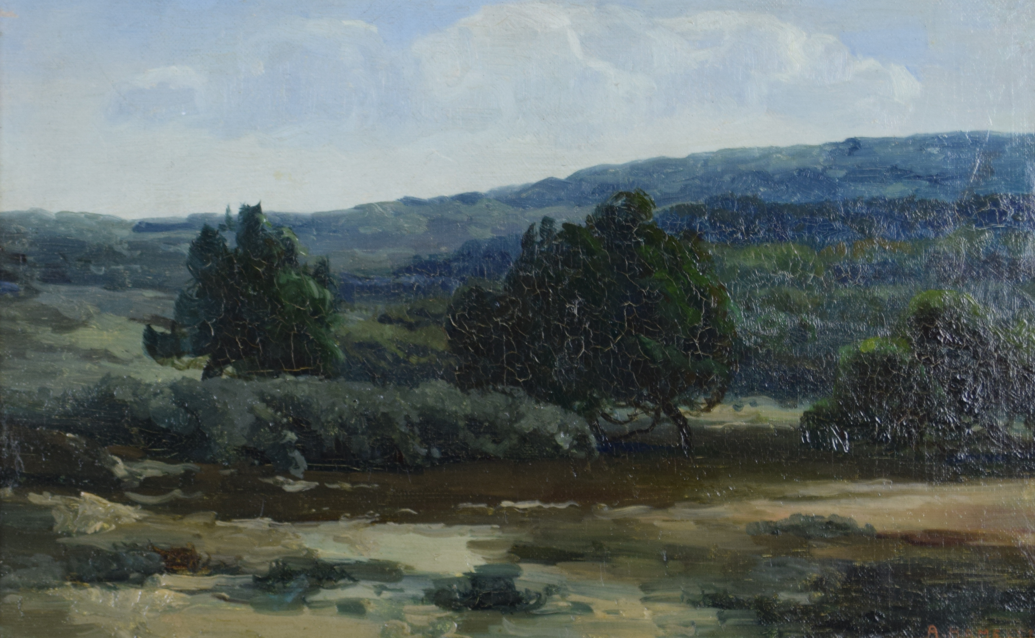 tableau Dunes entre Oostduinkerke  et Furne Hamesse Adolphe paysage  huile marouflé 19e siècle