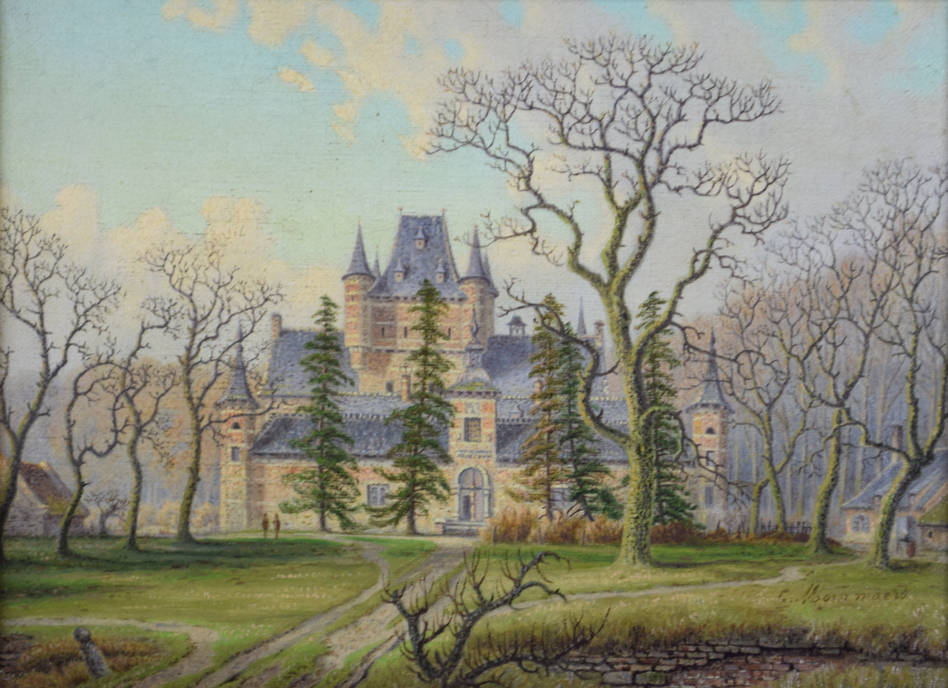 tableau Promenade dans le parc Mommaers Constant Joannes paysage,personnage  huile toile 19e siècle