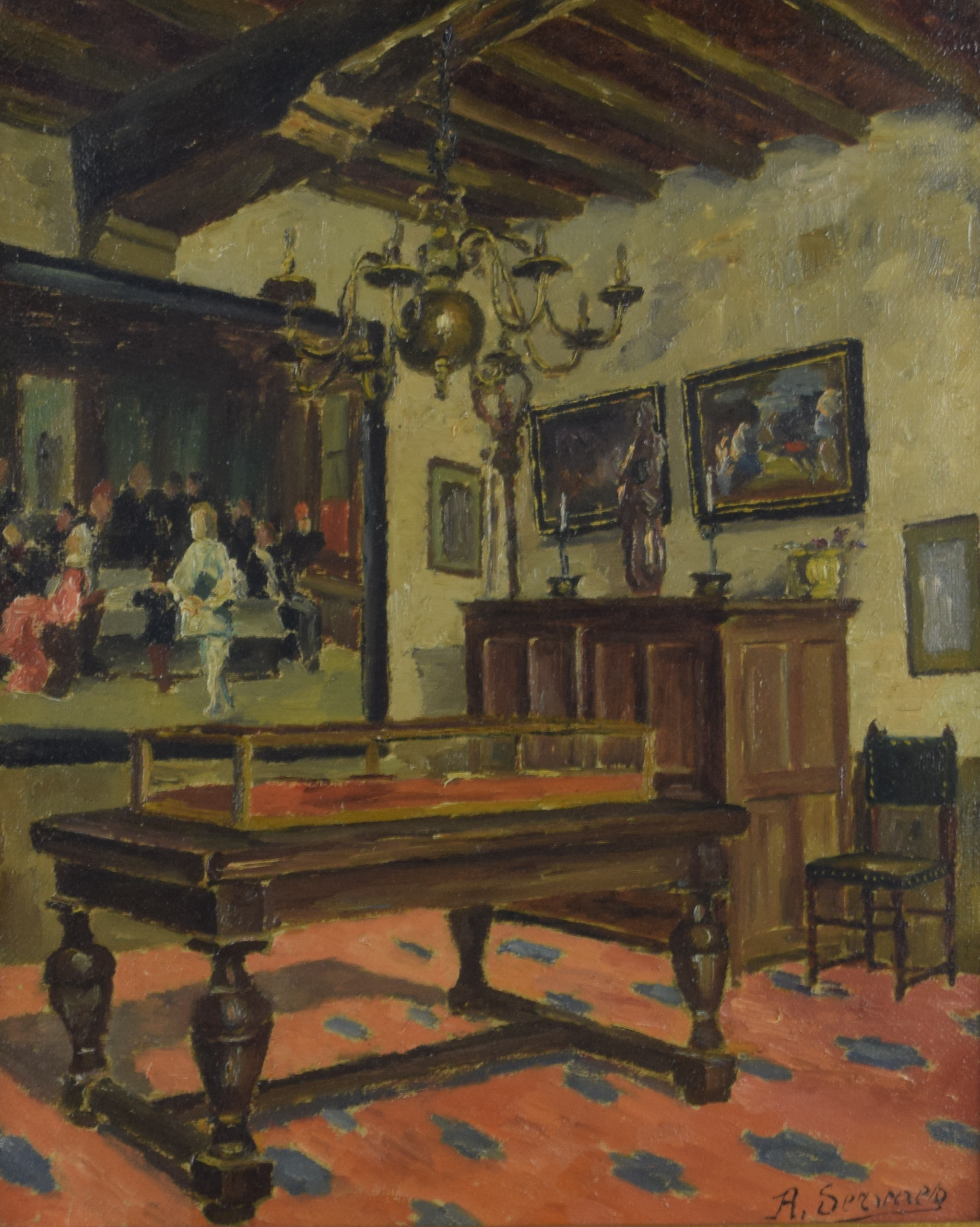 tableau Intérieur aux tableaux Servaes René scène d'intérieur  huile toile 1ère moitié 20e siècle