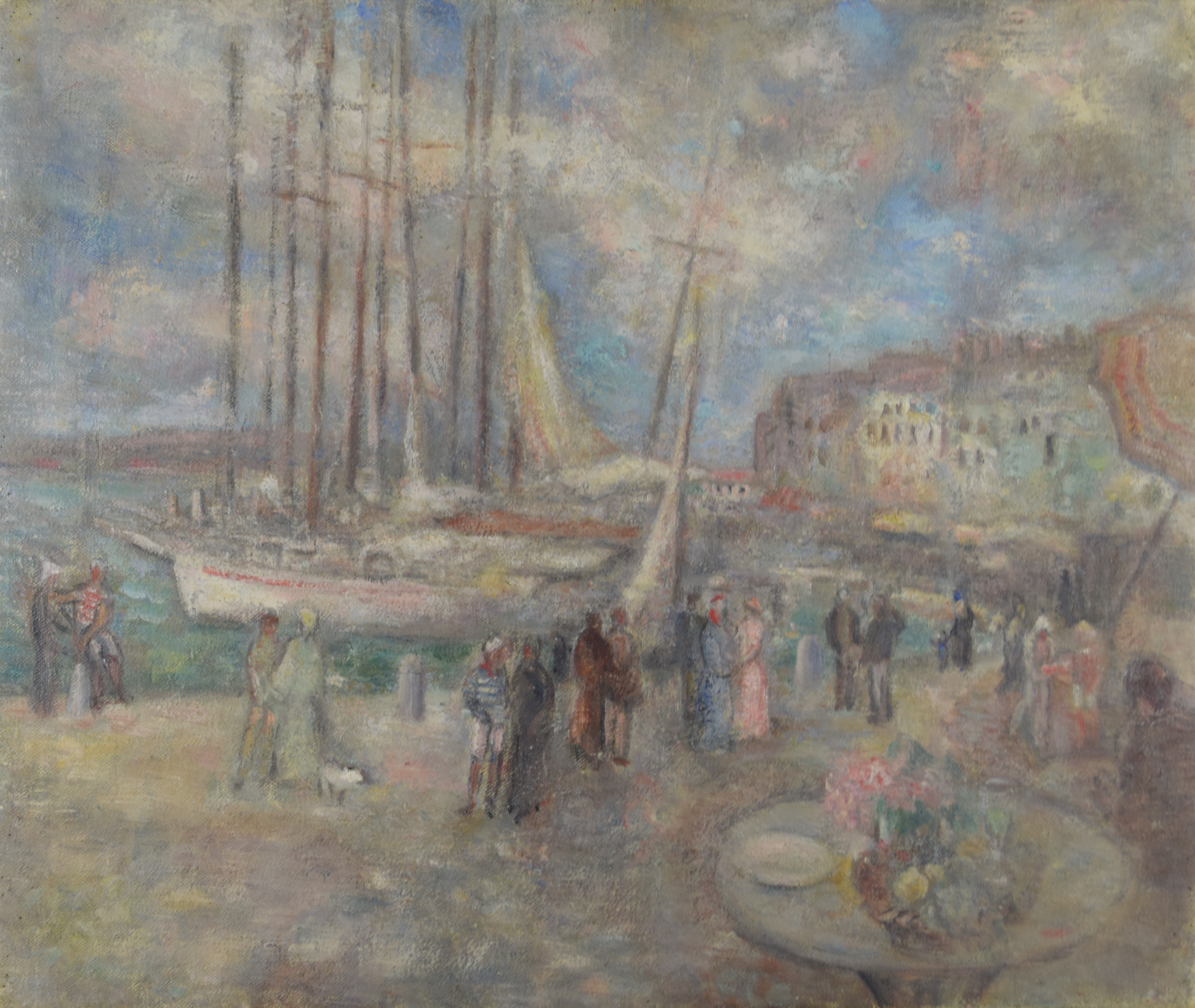 tableau Le port de Saint-Tropez Vanderborght Jacques marine,village  huile toile 1ère moitié 20e siècle
