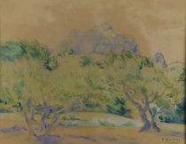 tableau Les oliviers en provence Gradom Paula paysage  aquarelle papier 2ime moiti 20e sicle
