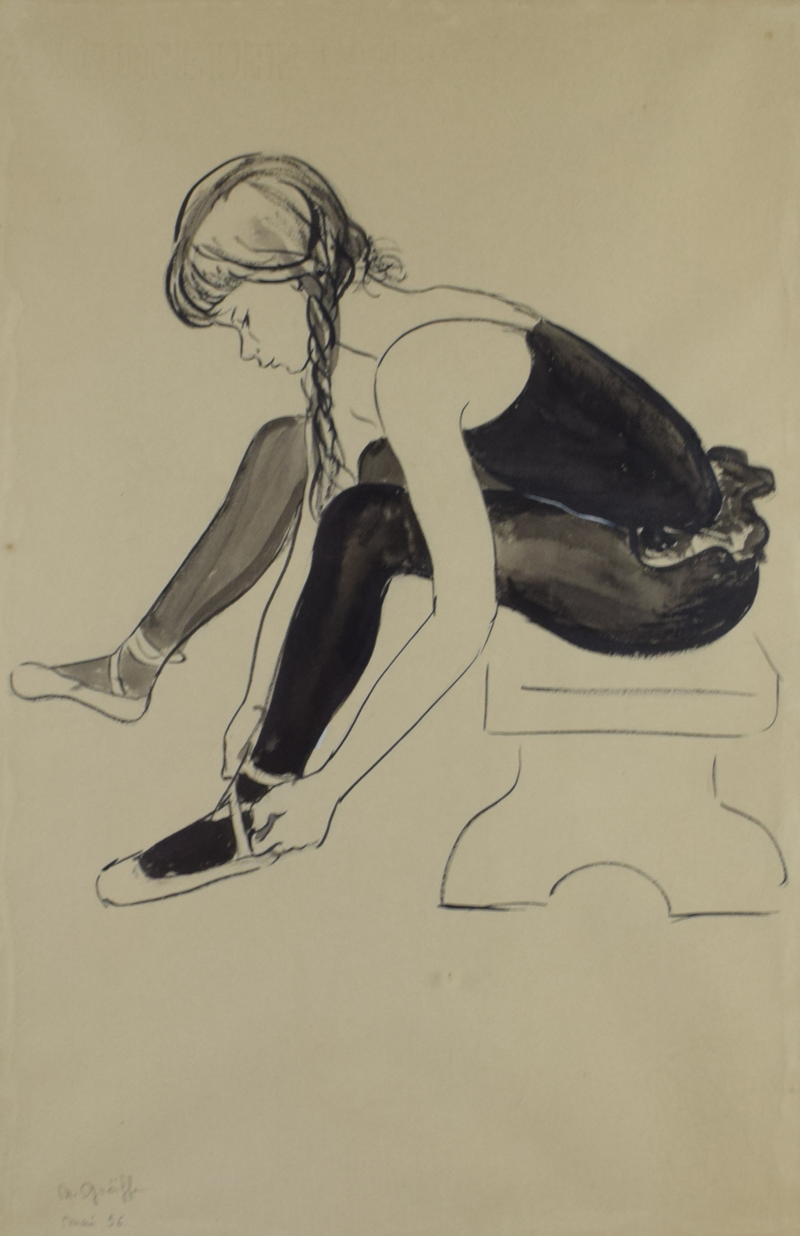 tableau La ballerine  Graffe N personnage,sport  encre papier 2ième moitié 20e siècle