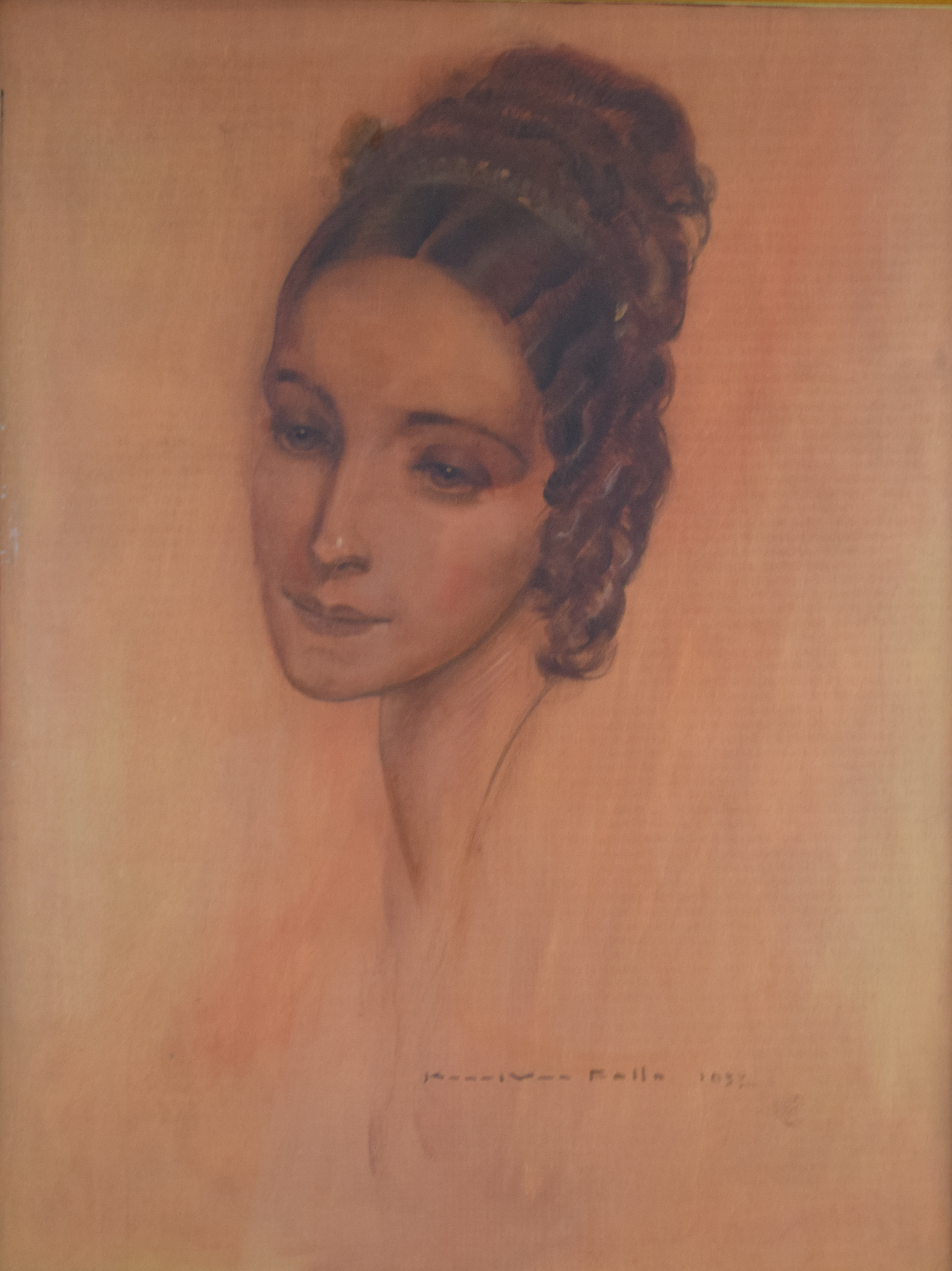 tableau Songeuse  Van Belle Karel portrait  huile panneau 1ère moitié 20e siècle