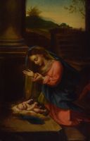 tableau La nativité    personnage,religieux  huile panneau 19e siècle
