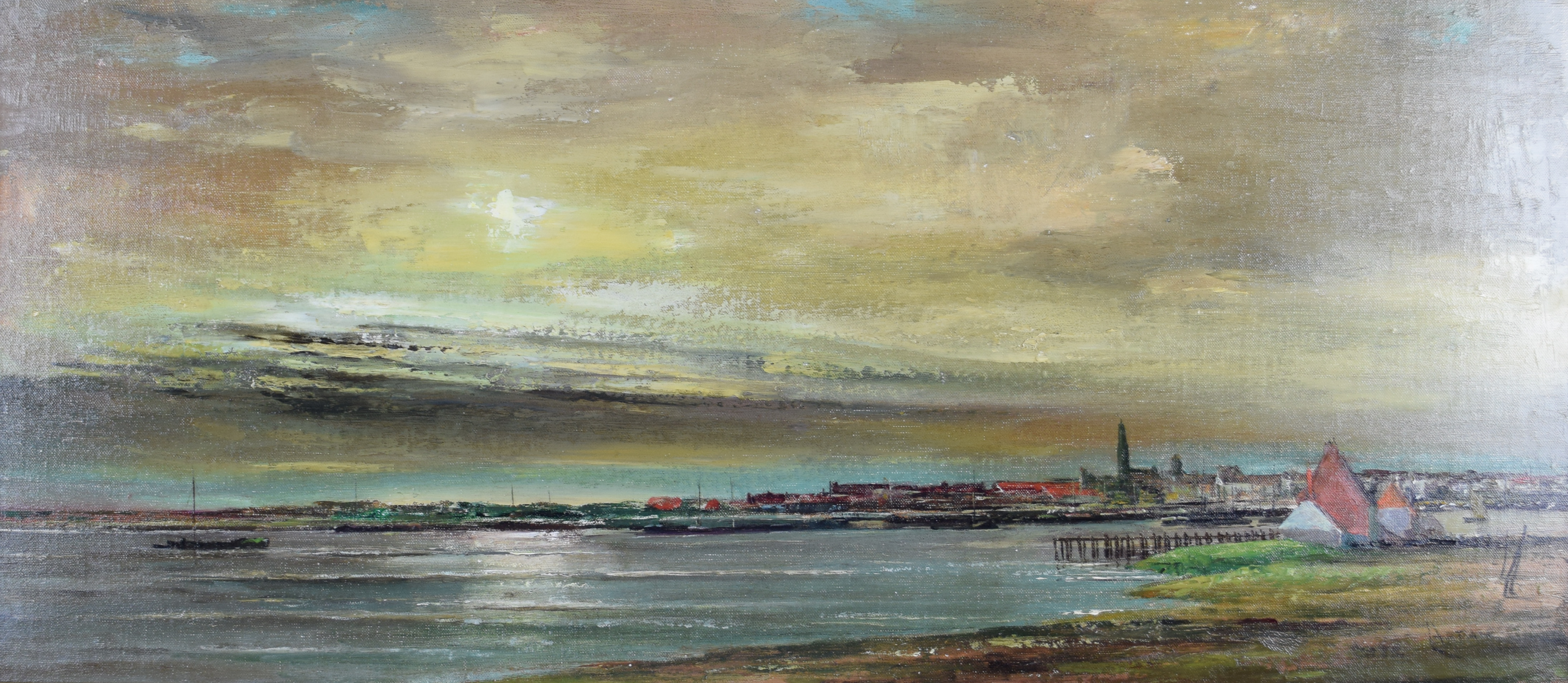tableau L'estuaire Artan (De Saint-Martin) Louis marine  huile marouflé 19e siècle