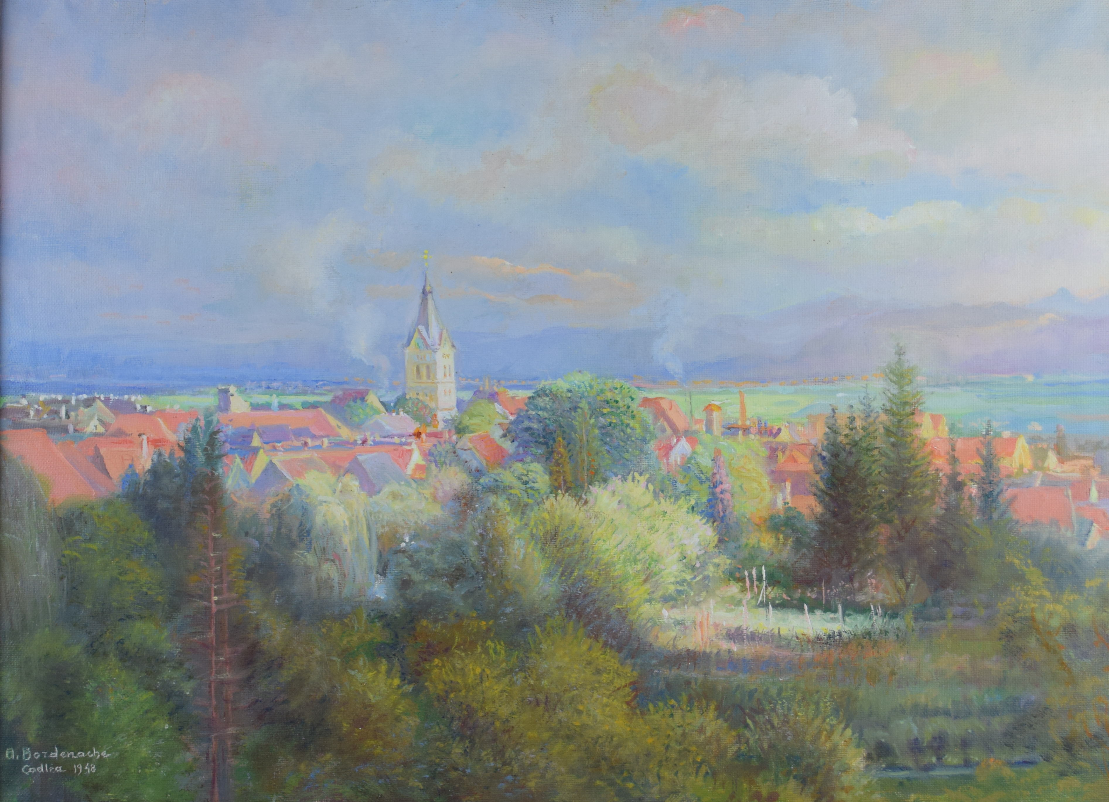 tableau Ville de Godlea Bordenache Aurel paysage,ville  huile toile 1ère moitié 20e siècle