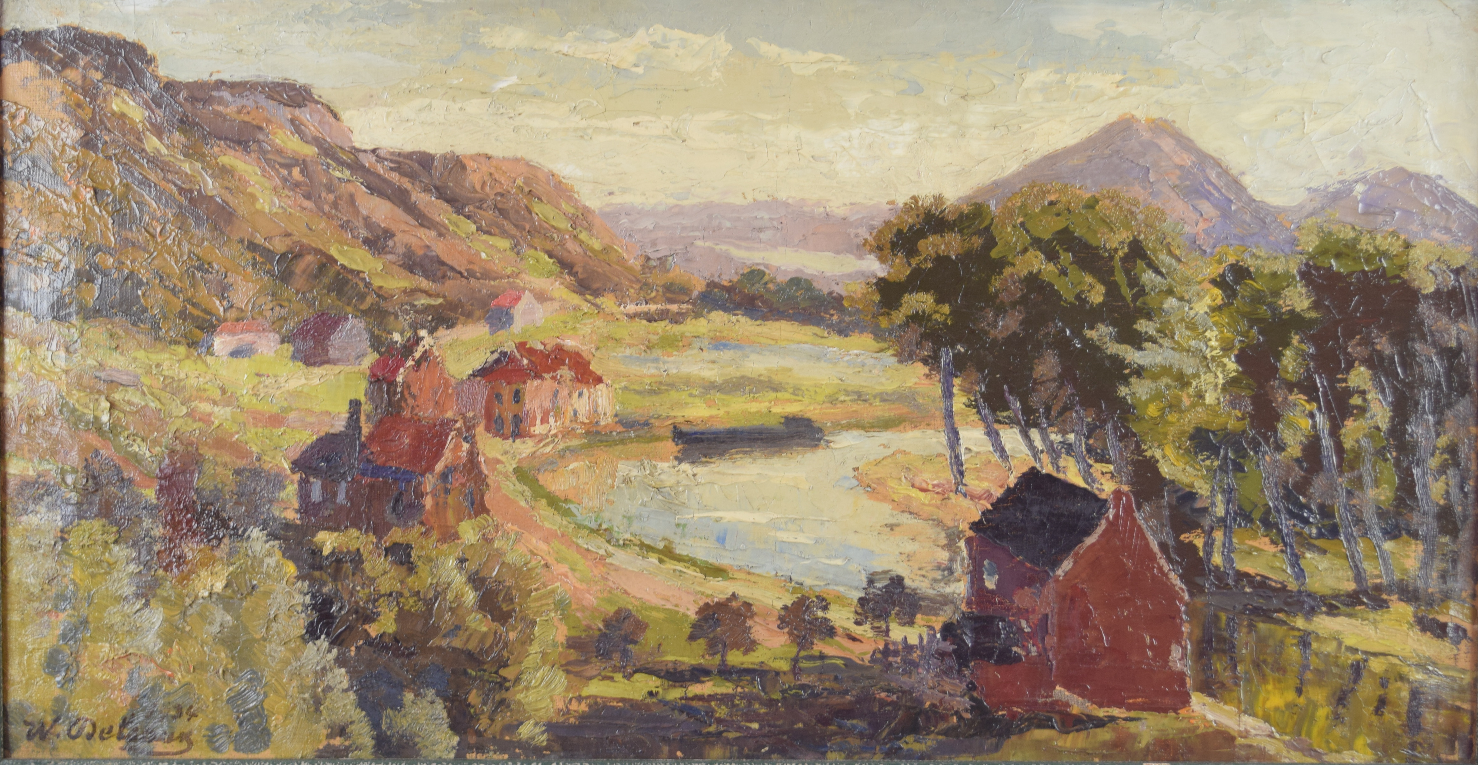 tableau Mandre de la Sambre Delsaux Willem (Guillaume) paysage,village  gravure toile 1re moiti 20e sicle