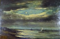 tableau La mer du nord Artan (De Saint-Martin) Louis marine  huile toile 19e siècle