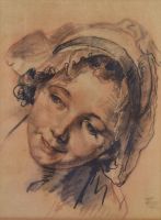 tableau La jeune fille  Greuze Jean-Baptiste portrait  estampe papier 
