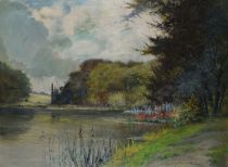 tableau Etang aux environs de Bruxelles Keuller Vital paysage  huile toile 1ère moitié 20e siècle