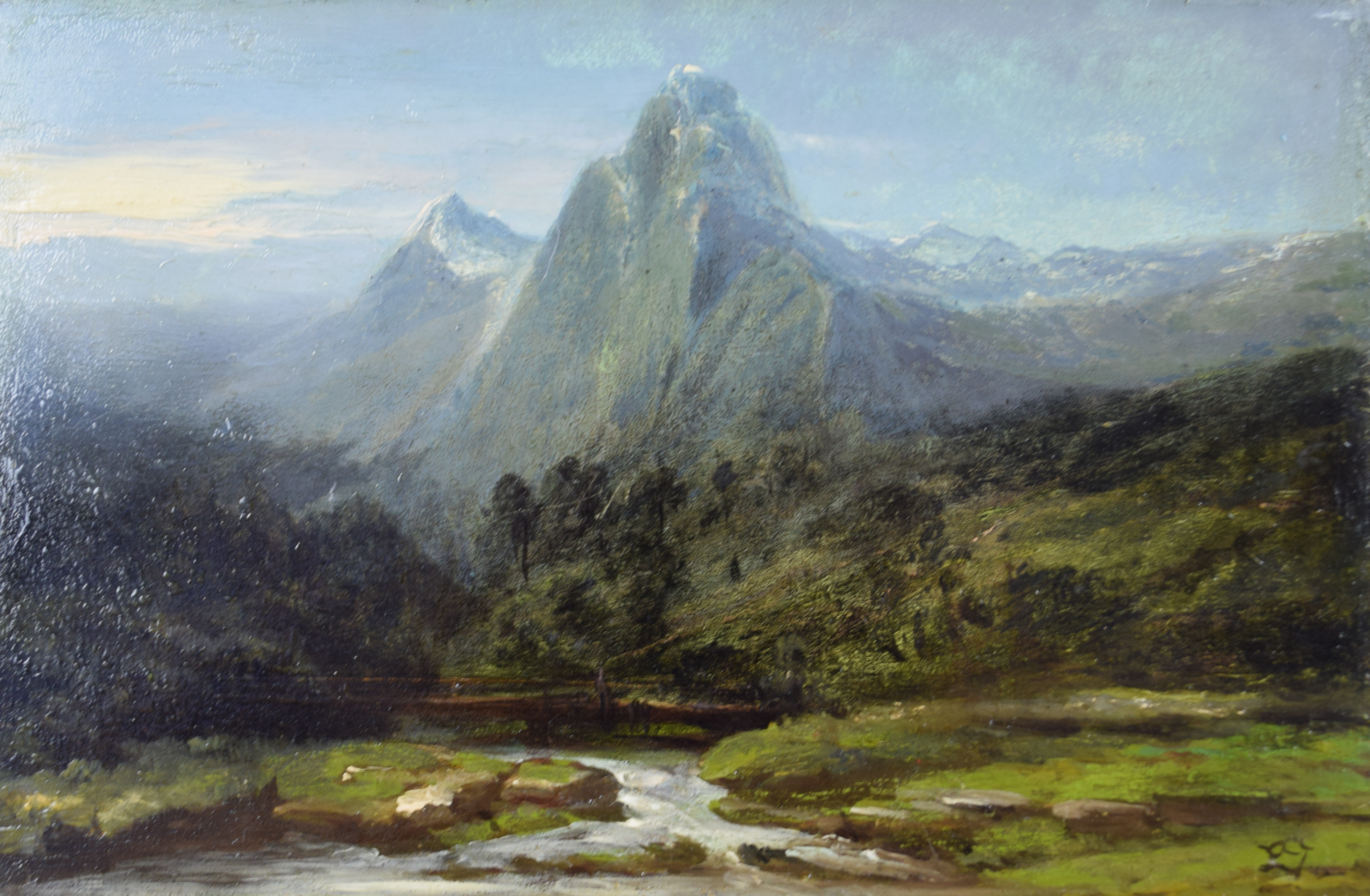 tableau Rosenlaui (suisse)   paysage  huile panneau 19e siècle