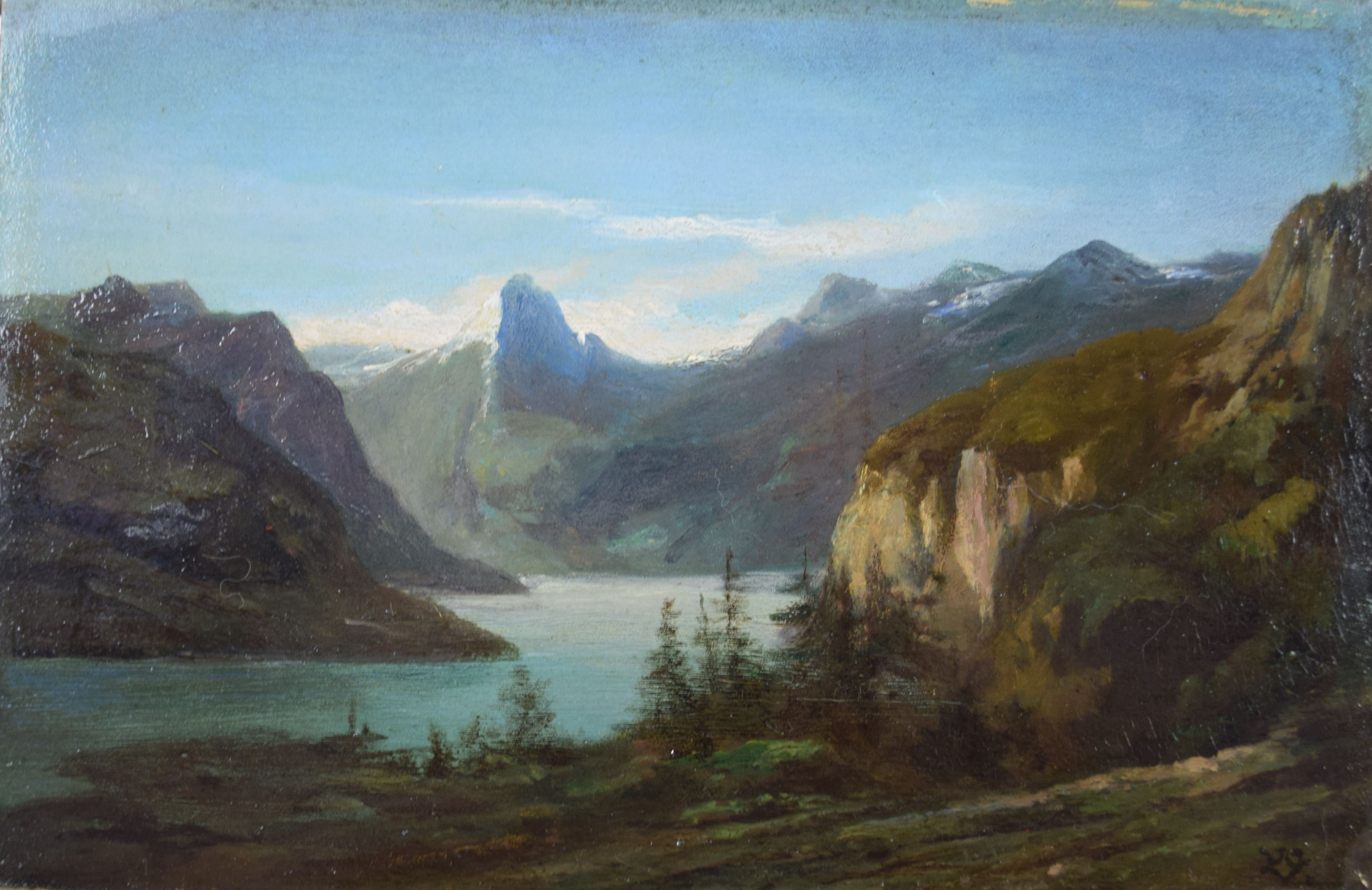 tableau Tùhn (suisse)   paysage  huile panneau 19e siècle
