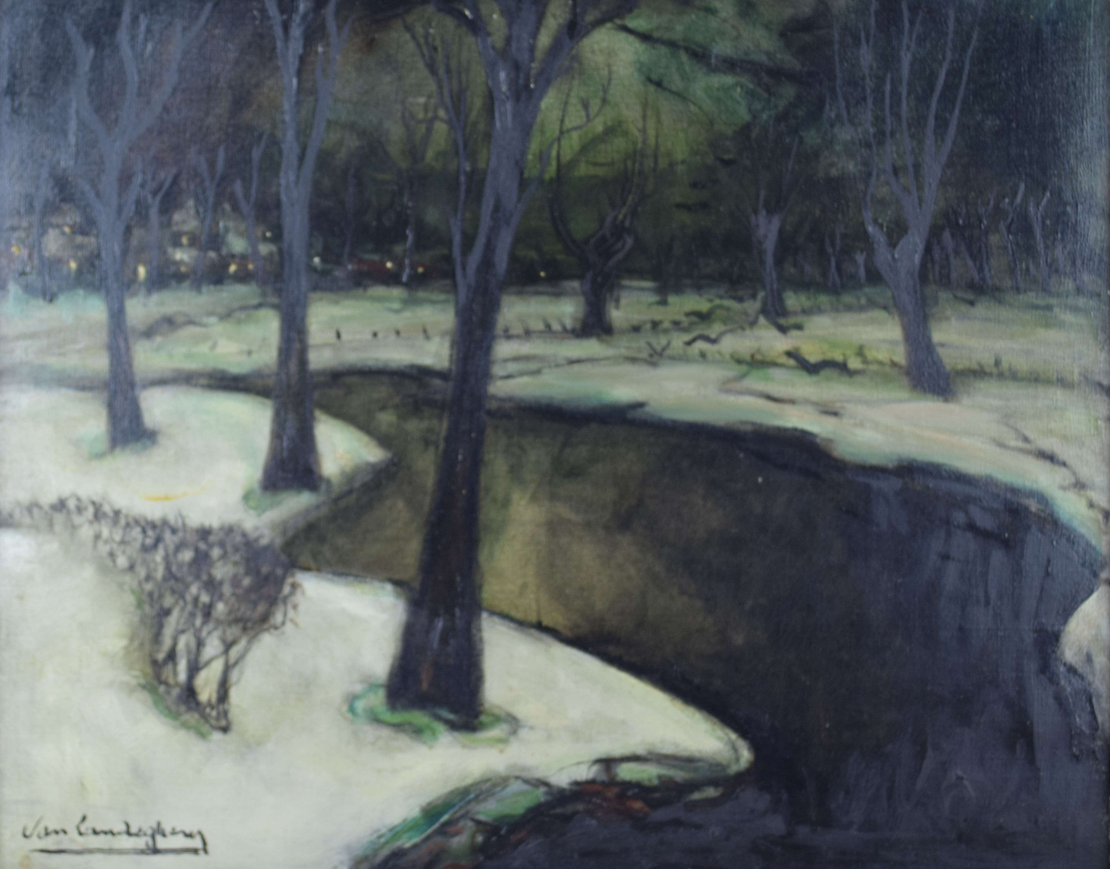 tableau Soirée d'hiver Van Landeghem Gaston paysage  huile toile 1ère moitié 20e siècle