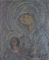 tableau Maternité  Anthis Dimitris personnage,religieux  huile unalite 2ième moitié 20e siècle