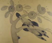 tableau L'oiseau et l'escargot  Montald-Canivet Gabrielle animaux  crayon papier 1ère moitié 20e siècle