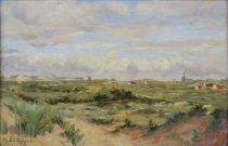 tableau Les polders (environs de Knokke)  Le mayeur (de merpès) Adrien paysage  huile panneau 1ère moitié 20e siècle