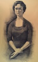tableau La dame aux bras croisés  Portenart Jeanne portrait  fusain papier 1ère moitié 20e siècle
