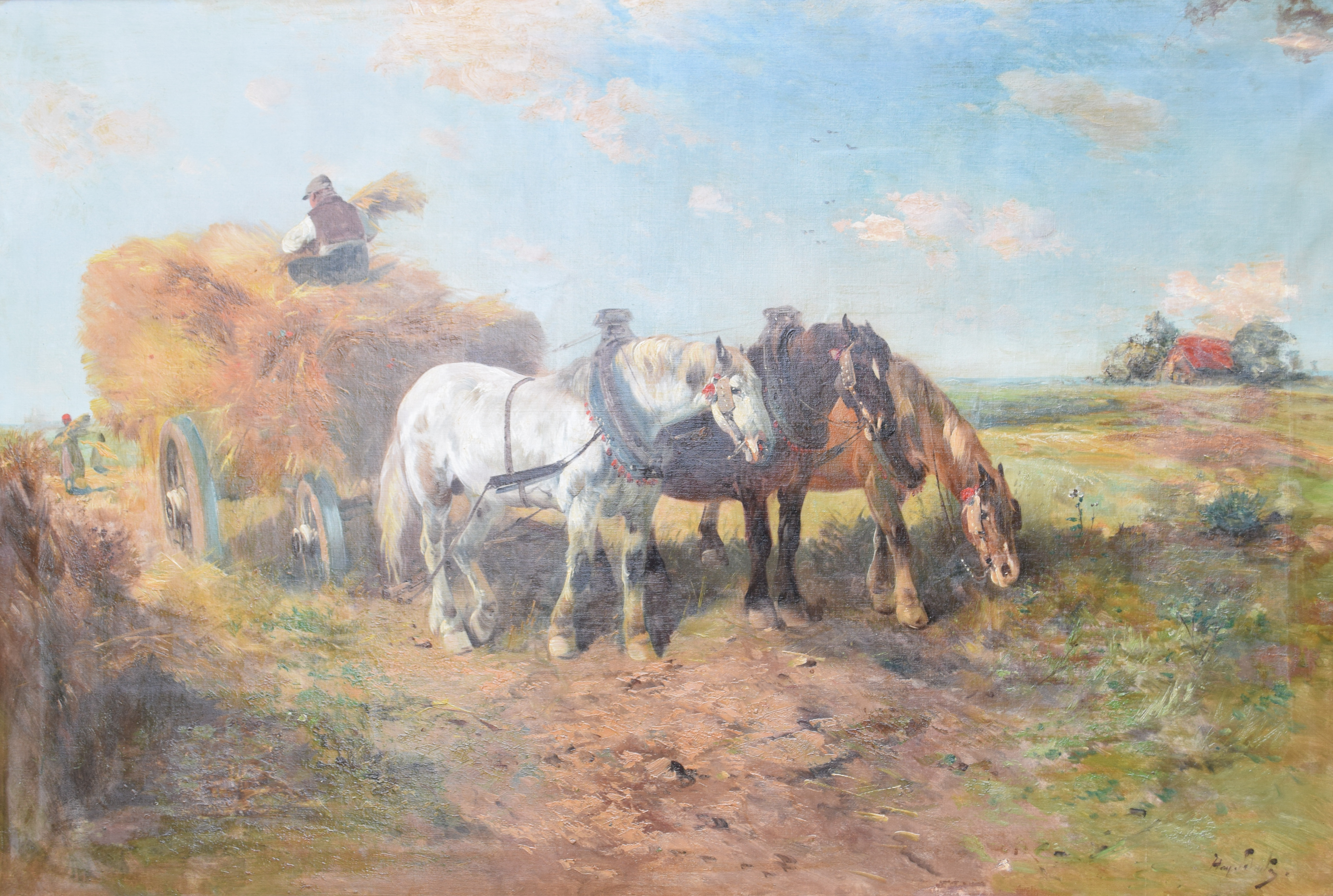 tableau Travail aux champs Schouten Henry animaux,paysage,personnage,scne rurale  huile toile 1re moiti 20e sicle