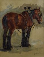 tableau Le cheval de trait  De Busschère Constant animaux  huile panneau 1ère moitié 20e siècle