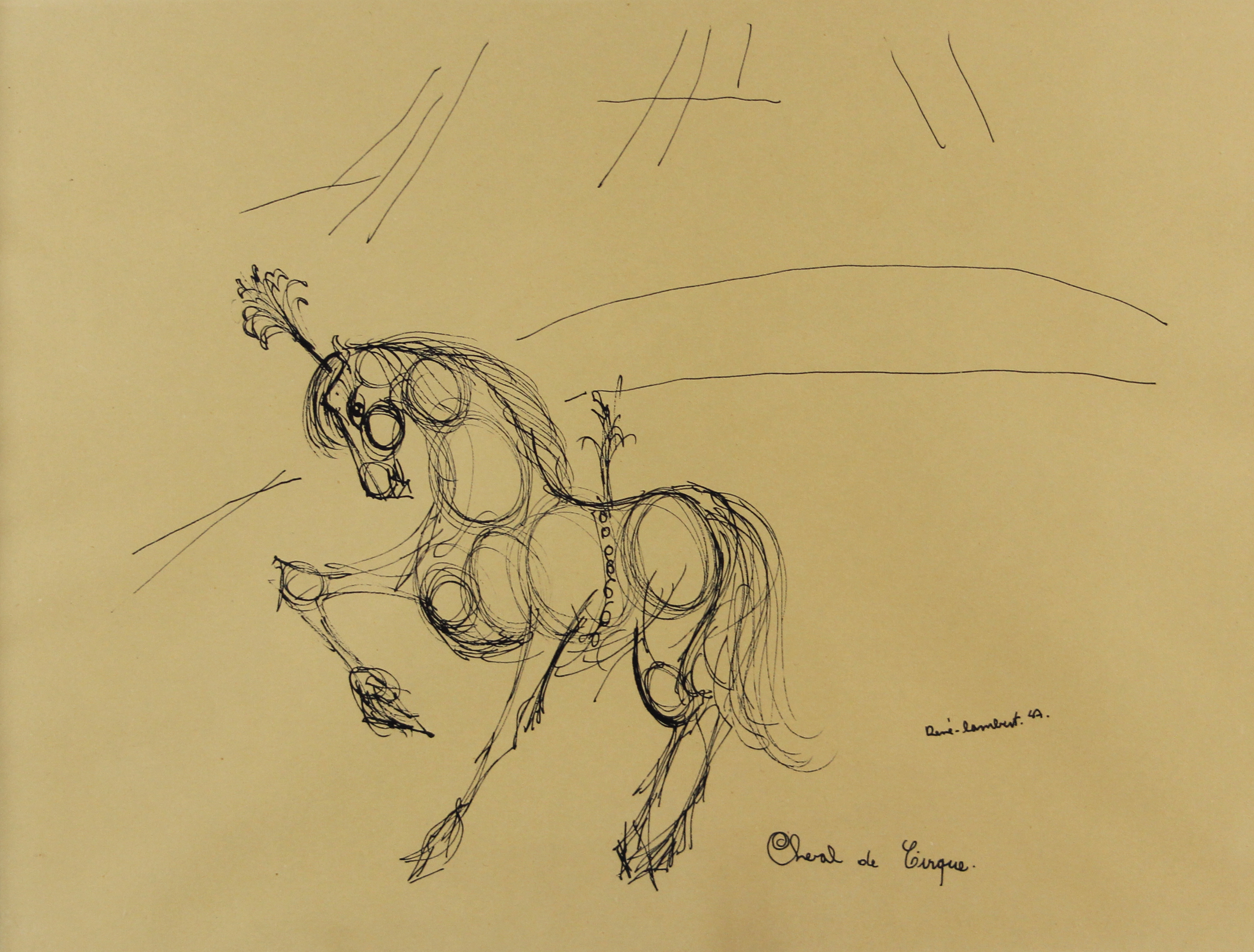 tableau Le cheval de cirque  Lambert Ren animaux  encre papier 1re moiti 20e sicle