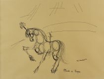 tableau Le cheval de cirque  Lambert René animaux  encre papier 1ère moitié 20e siècle