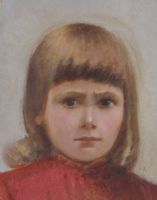 tableau La jeune fille en rouge   portrait  huile carton 1ère moitié 20e siècle