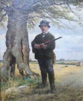 tableau Journée de chasse Nisen Felix animaux,chasse pêche,personnage  huile toile 19e siècle