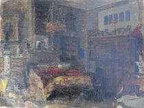 tableau Hampton court Willame  Fernand scène d'intérieur  huile marouflé 1ère moitié 20e siècle