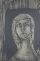 tableau La femme aux cheveux longs Devos Pierre portrait  gouache carton 2ième moitié 20e siècle